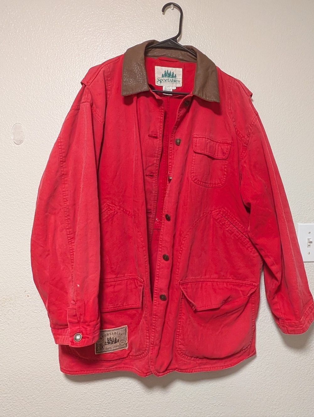 Sportables Men's Red Field Barn Chore Jacket with Brown Contrast Collar Sz M